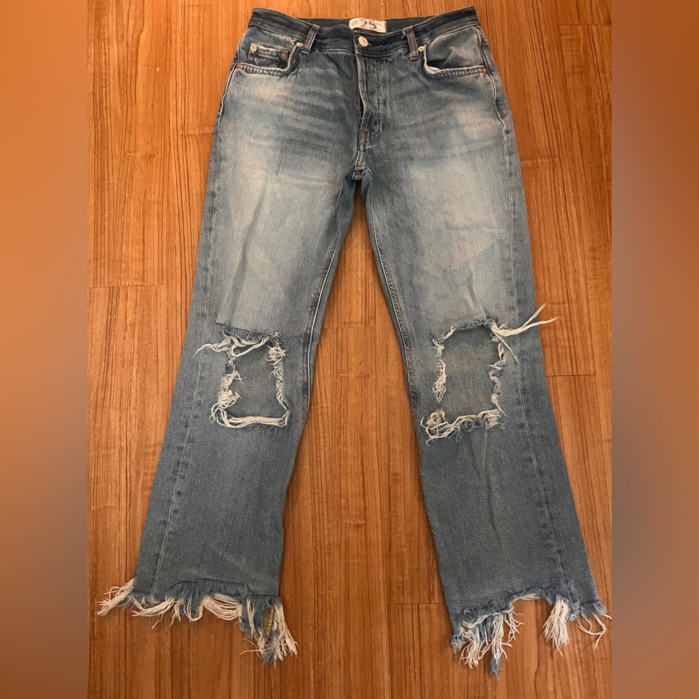 We The Free Light Blue Distressed Flare Jeans